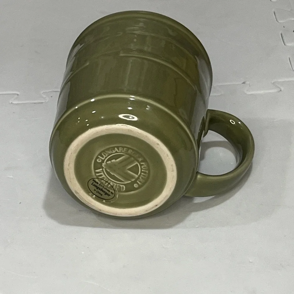 Longaberger Pottery Coffee Mugs Woven Traditions Set 2 USA Vintage Cream Green - Picture 4 of 12